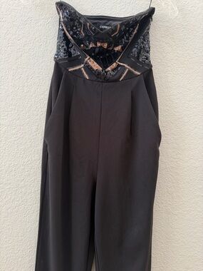 Express Black Jumpsuit with Sequin & Rose Gold Trim